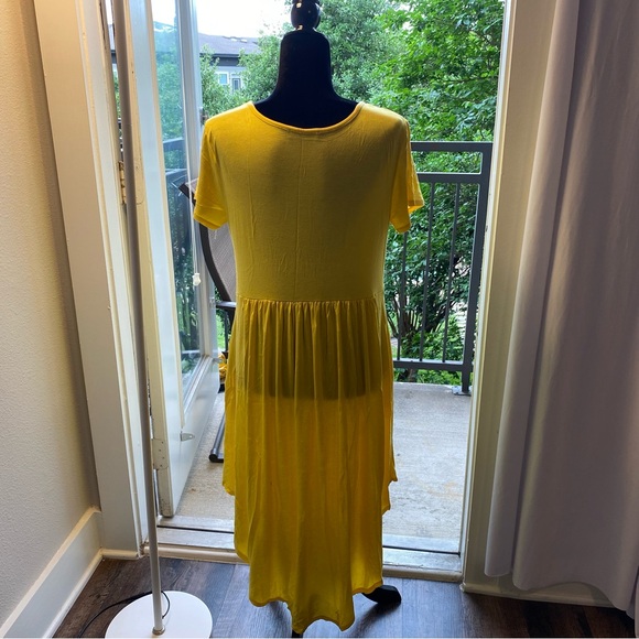 BasicUSA Scoop Neck Pockets High Low Tunic Dress Sunny Yellow Medium - Picture 4 of 13